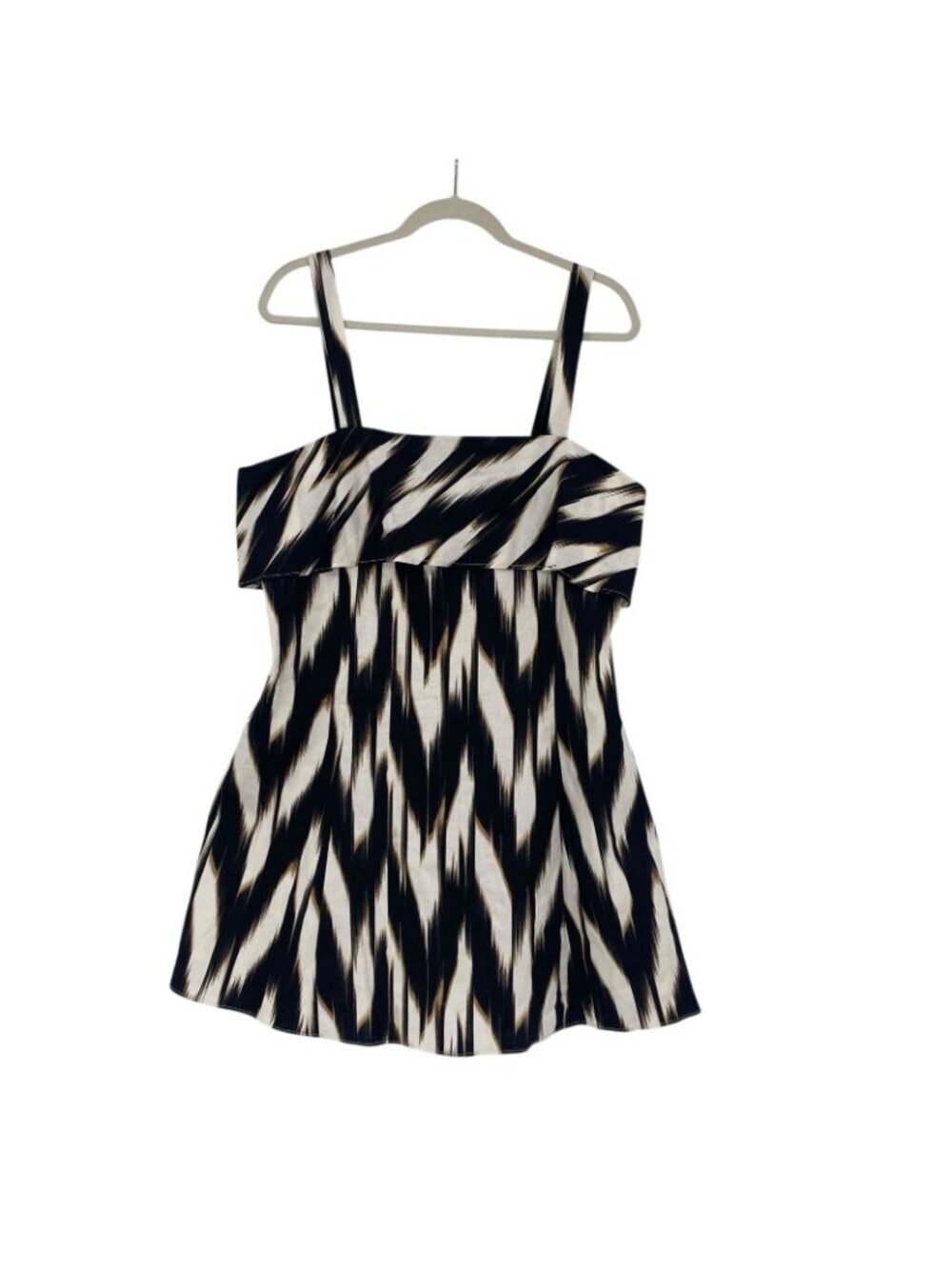 Banana Republic Size 14 Linen Blend Black White Ikat Print Tank Dress